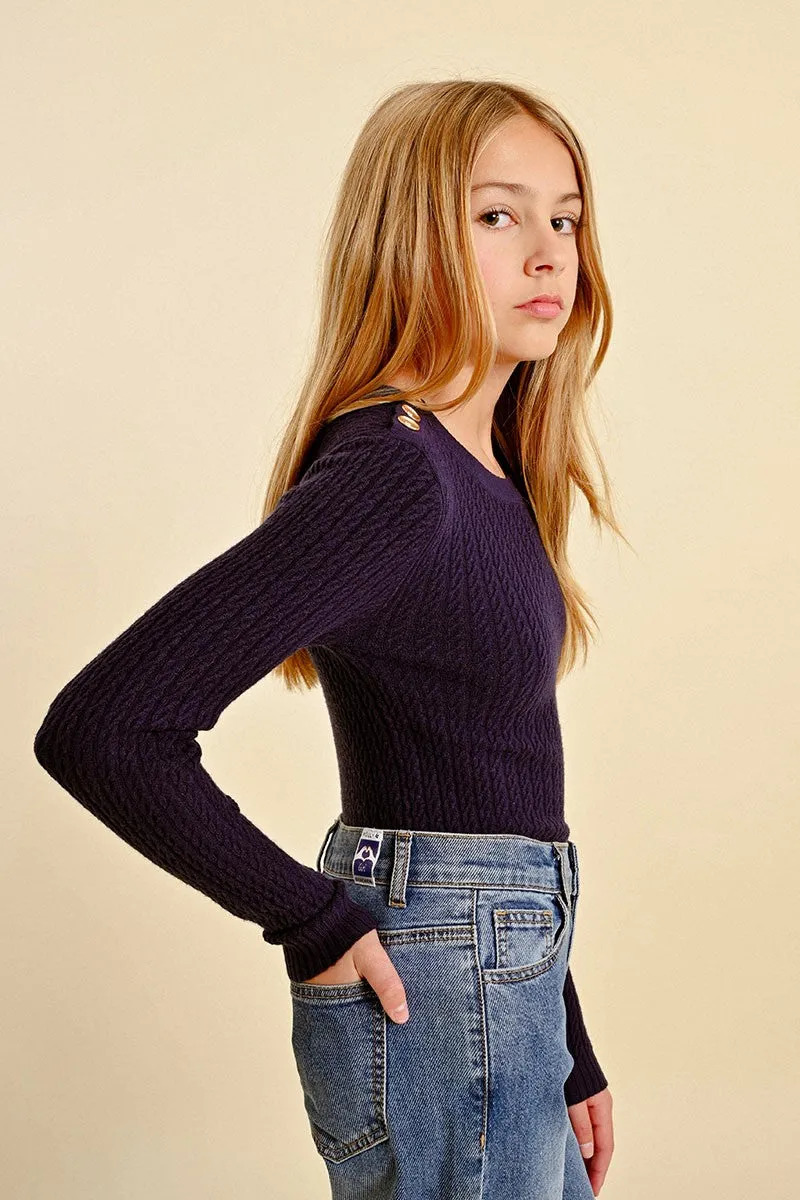 CABLE-KNIT SWEATER, DECORATIVE BUTTONS