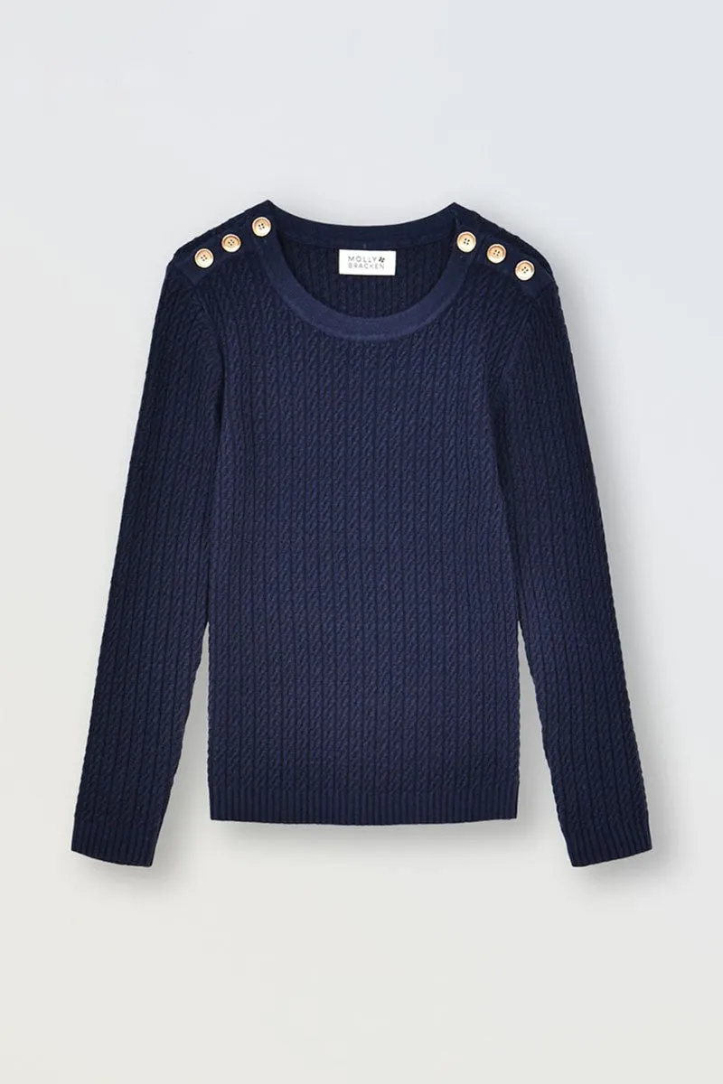 CABLE-KNIT SWEATER, DECORATIVE BUTTONS