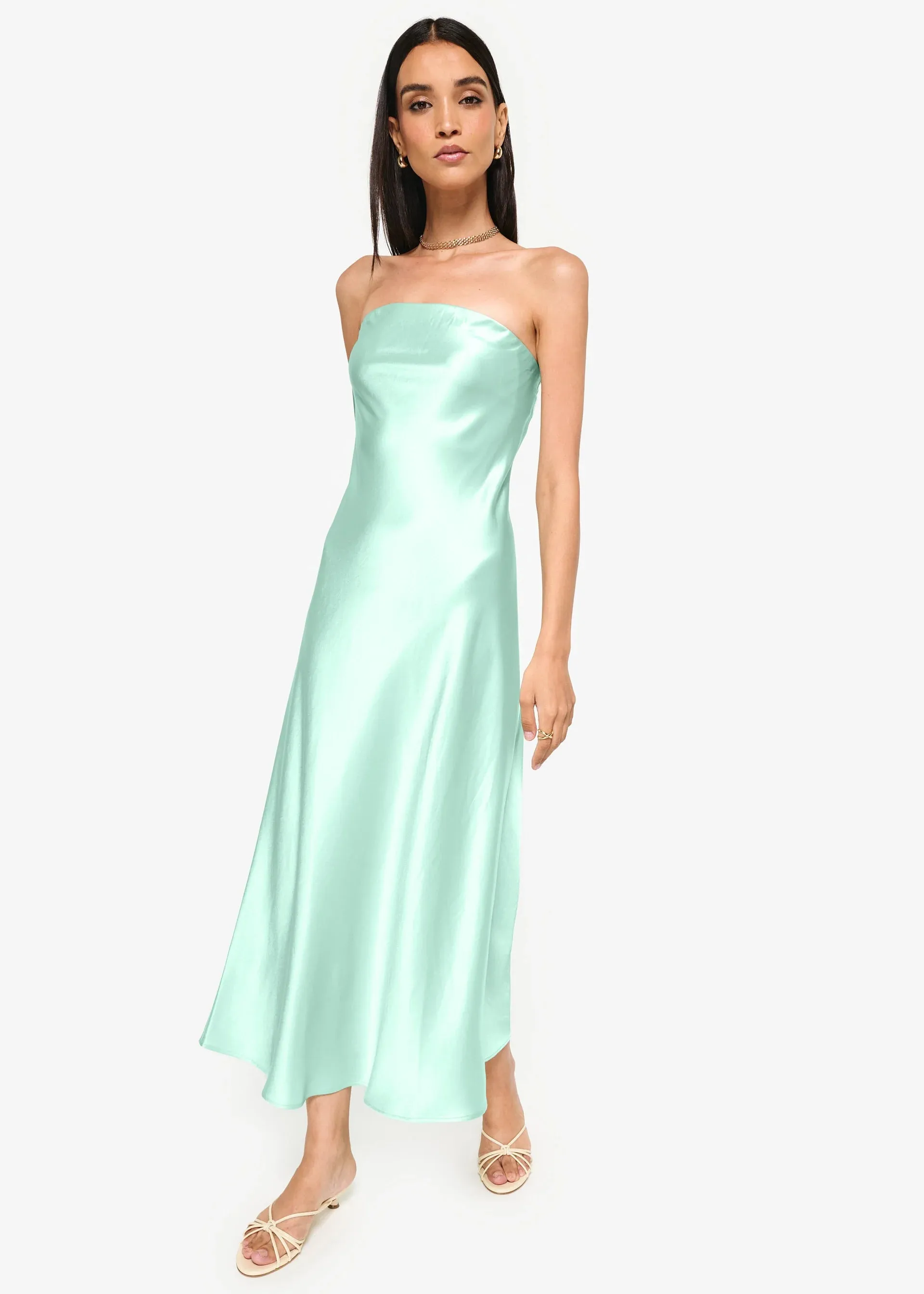 Cad14 Mint Strapless Slip Dress
