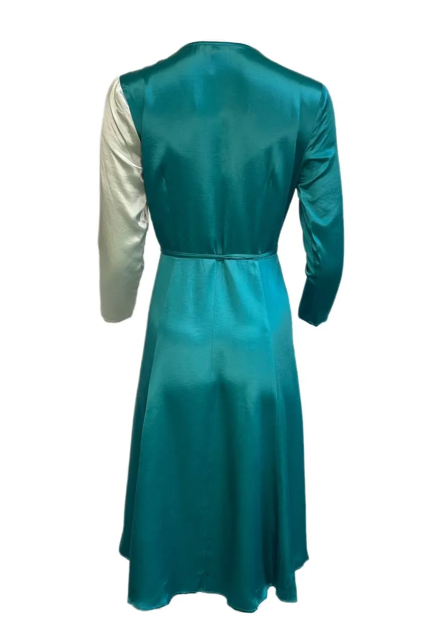 CALLIPYGIAN Women's Teal Seafoam Colorblock Wrap Dress Size 6 NWT