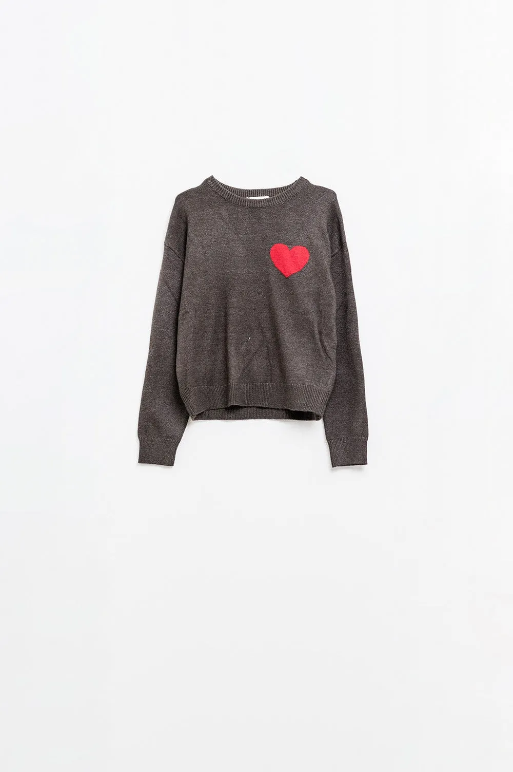 carbon grey sweater with red heart detail