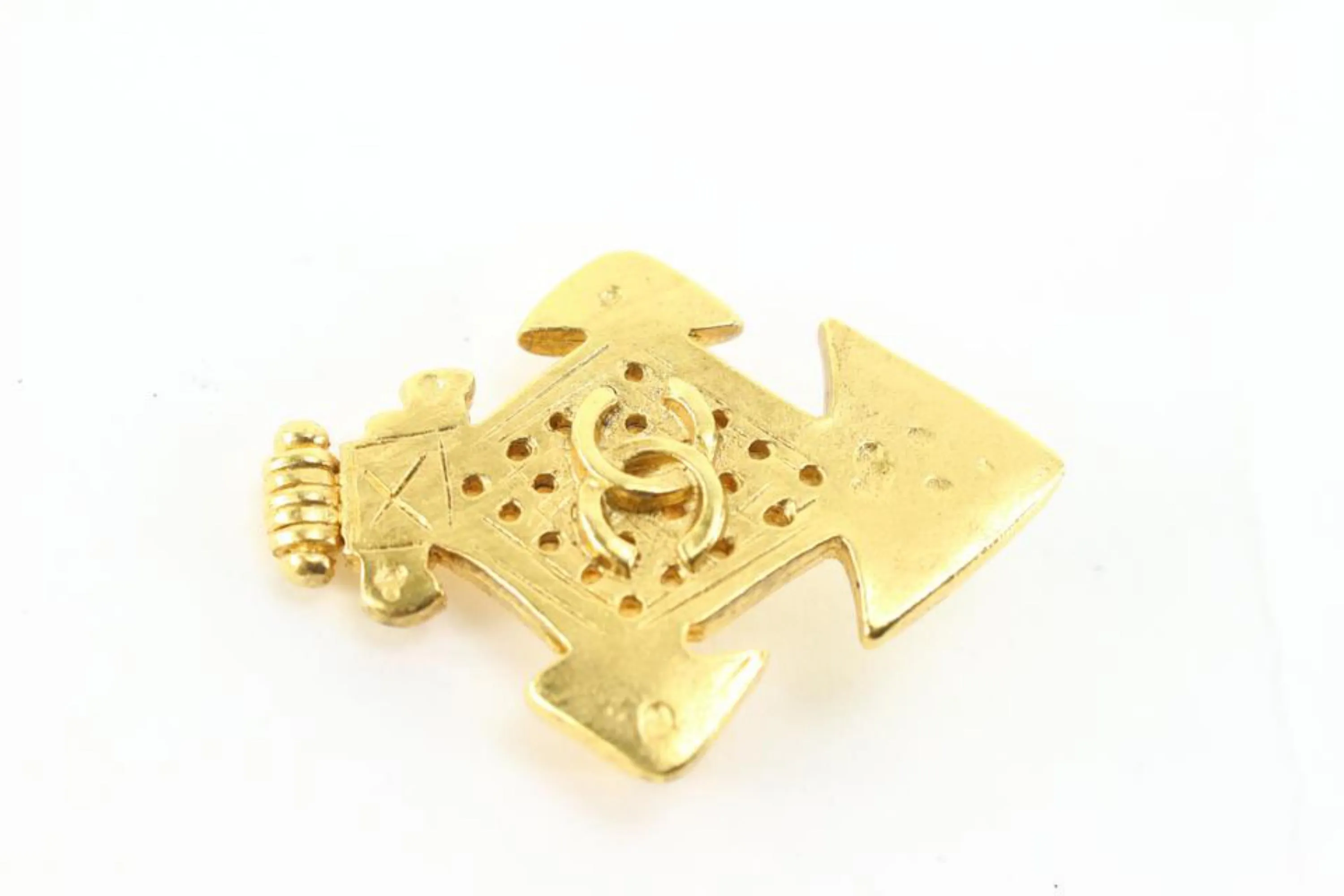 Chanel 94p 24k Gold Plated  CC Cross Brooch Pin 39cc722s