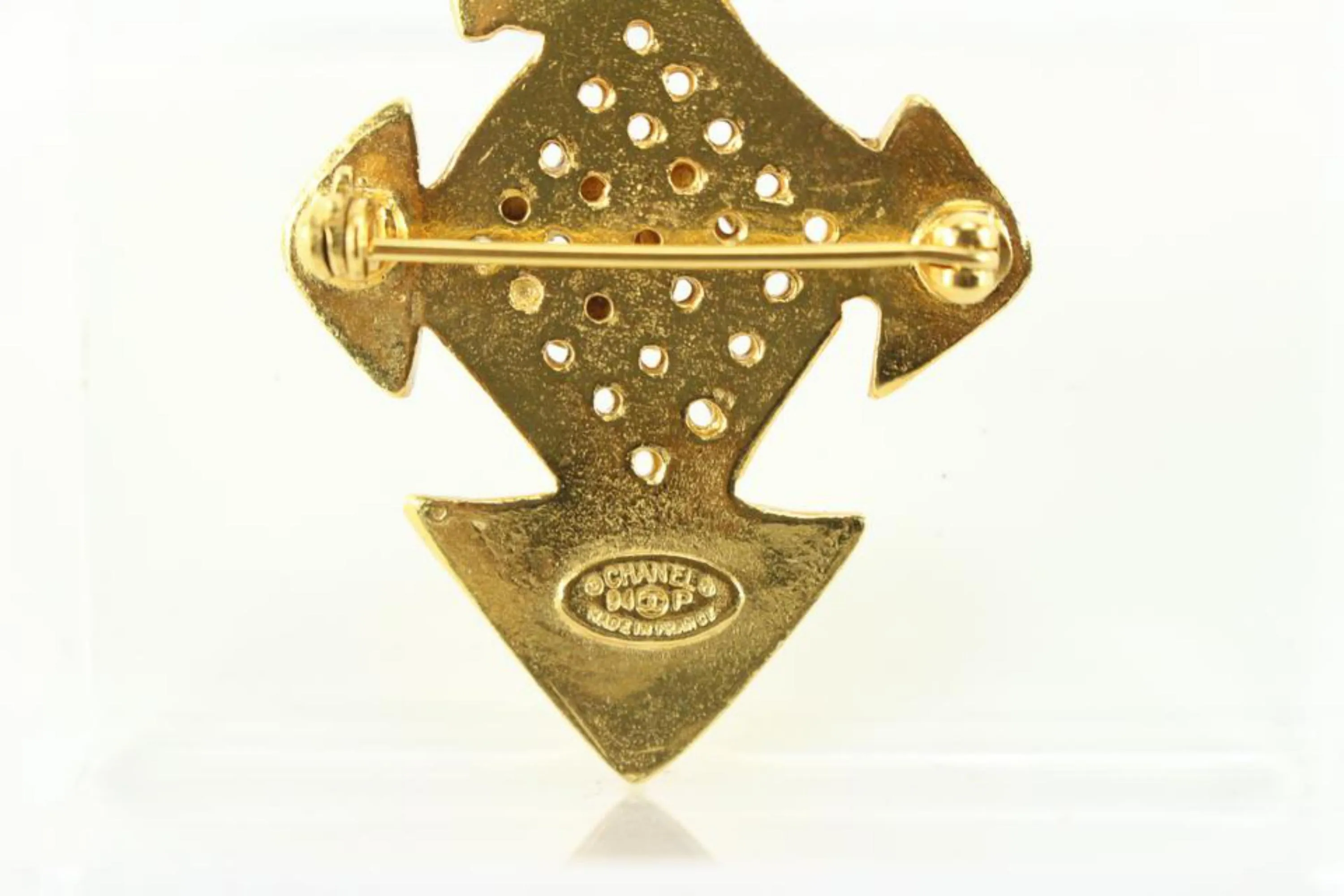 Chanel 94p 24k Gold Plated  CC Cross Brooch Pin 39cc722s