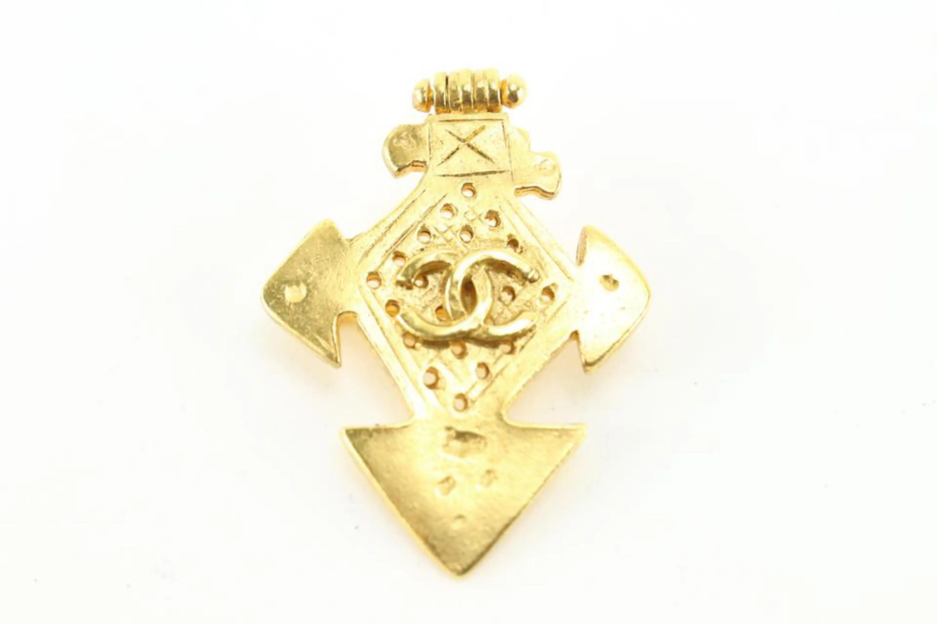 Chanel 94p 24k Gold Plated  CC Cross Brooch Pin 39cc722s