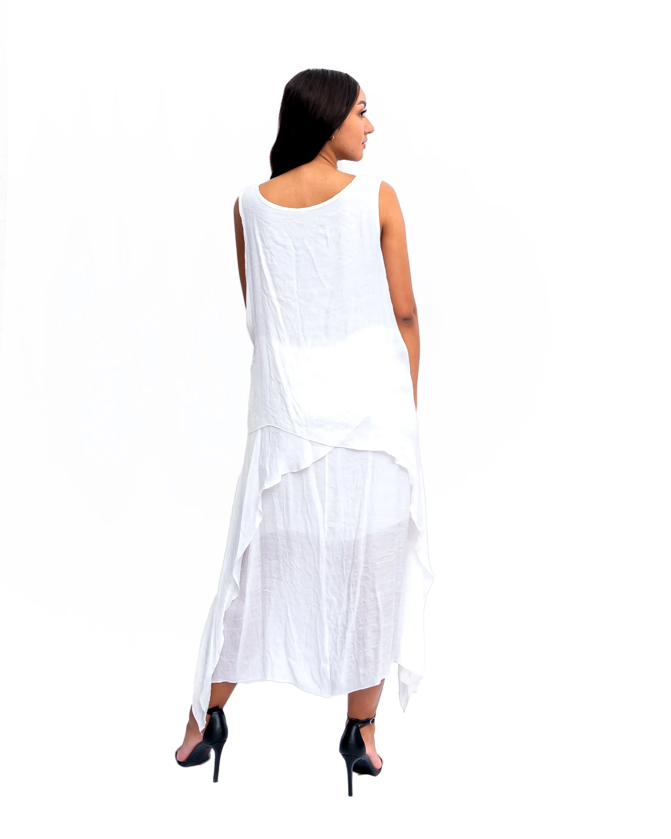CHD 601 White High Low Midi Dress