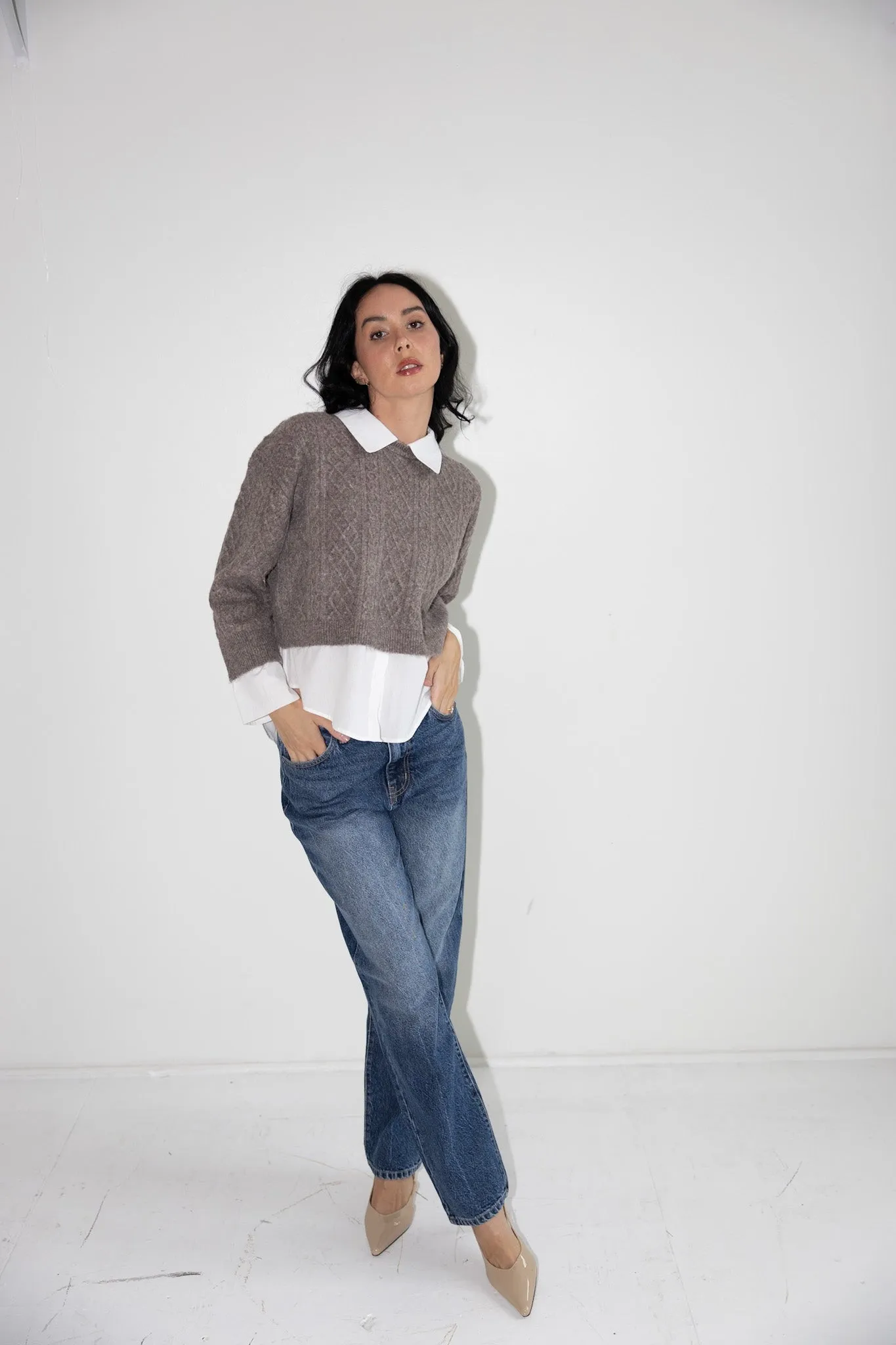 Classic Layered Cable-Knit Sweater-Final Sale