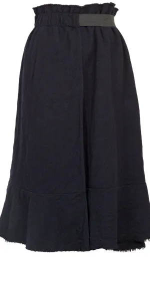 COMME des GARCONS Japan. TRICOT. Navy Wool Elastic Waist Half Wrap Skirt