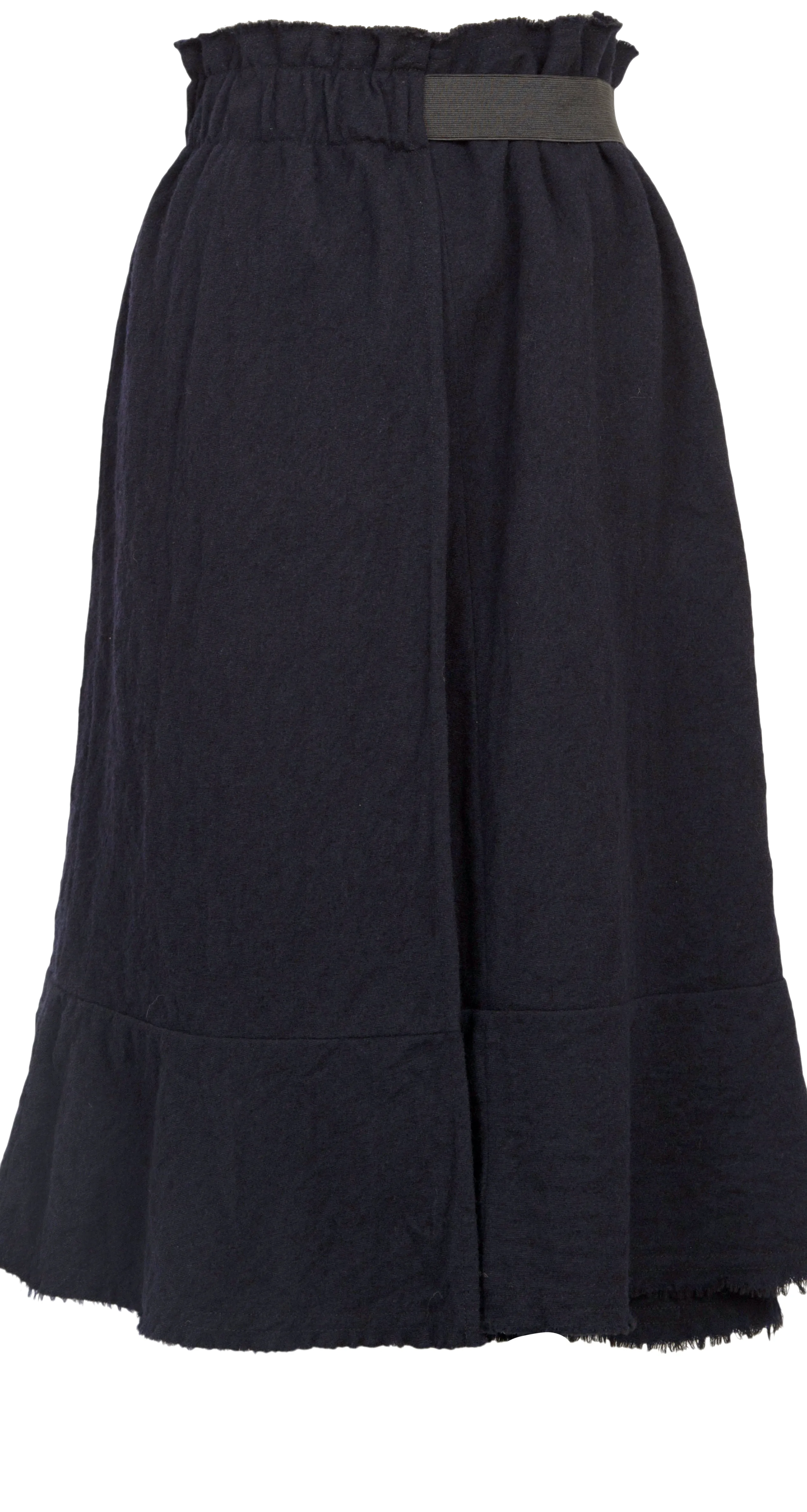 COMME des GARCONS Japan. TRICOT. Navy Wool Elastic Waist Half Wrap Skirt