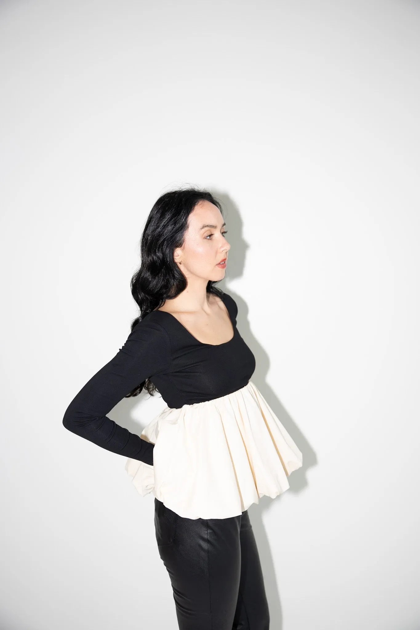 Contrast Bubble Hem Peplum Top-Final Sale