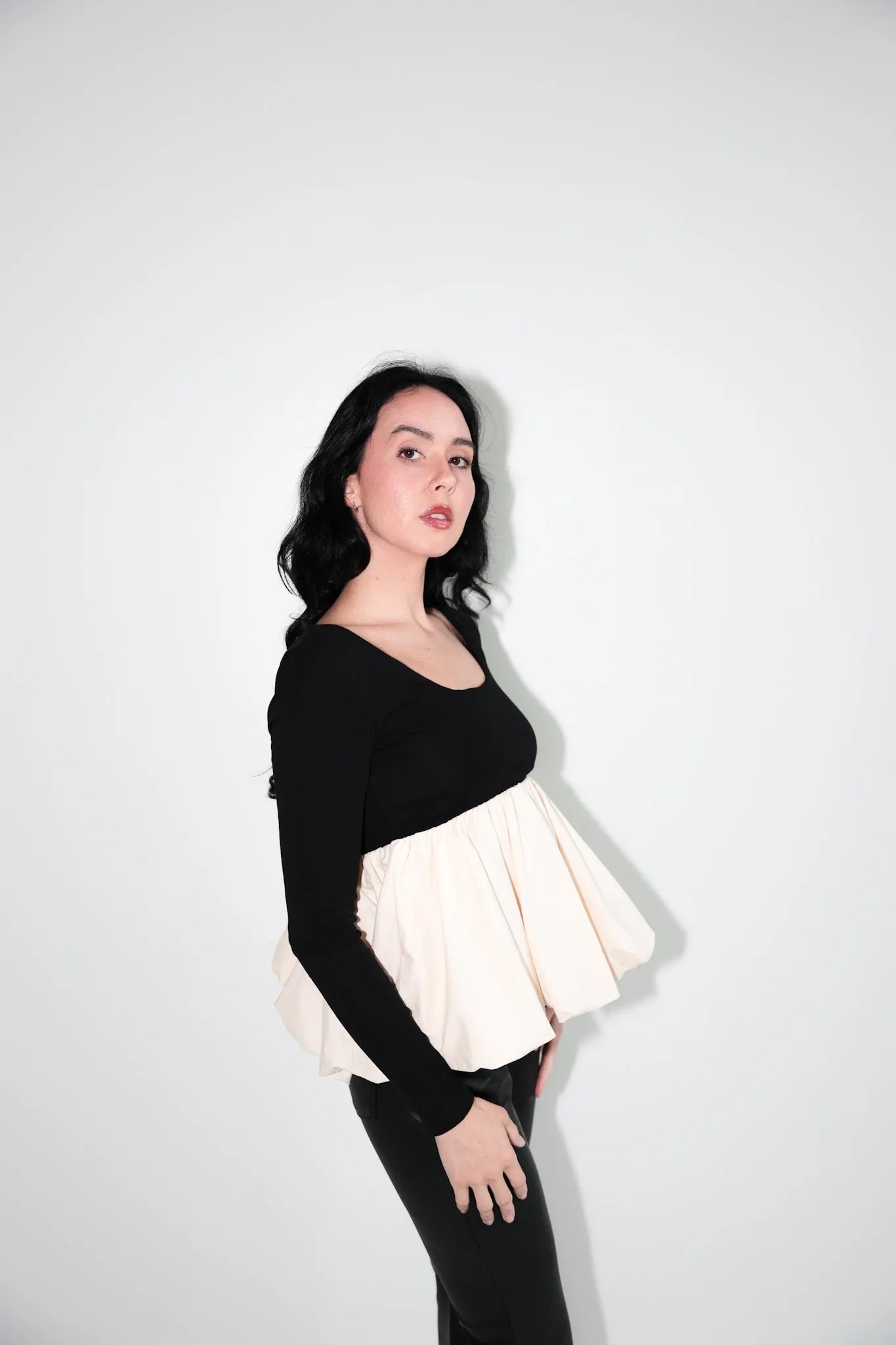 Contrast Bubble Hem Peplum Top-Final Sale