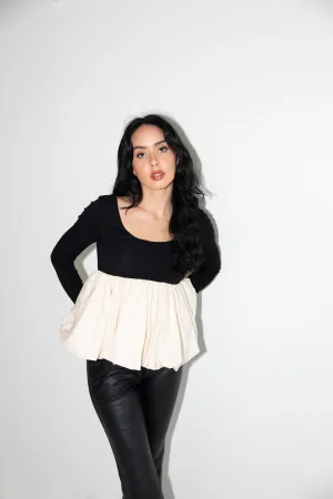 Contrast Bubble Hem Peplum Top-Final Sale