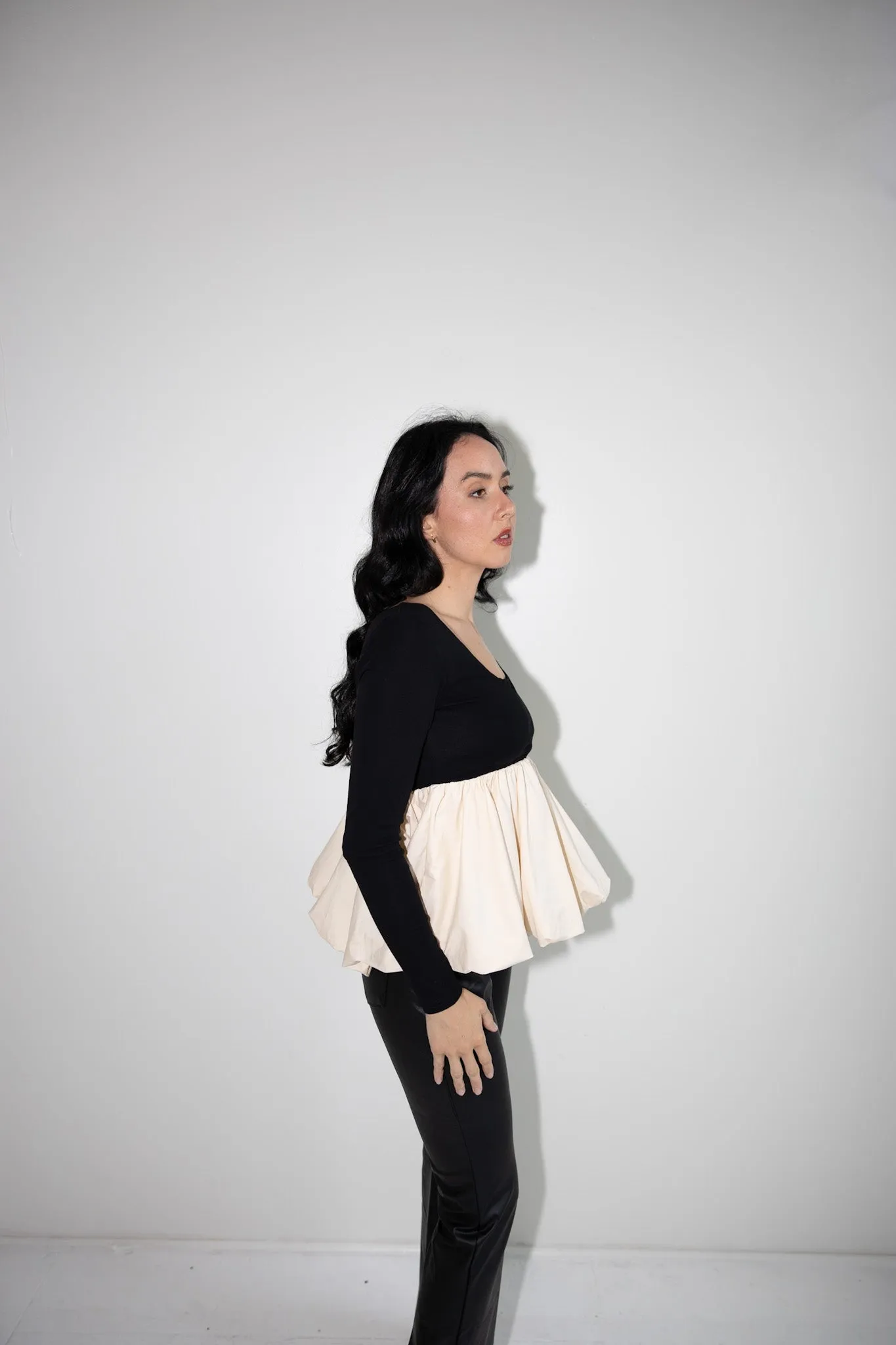 Contrast Bubble Hem Peplum Top-Final Sale
