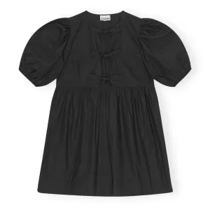 COTTON POPLIN TIE STRING MINI DRESS | BLACK