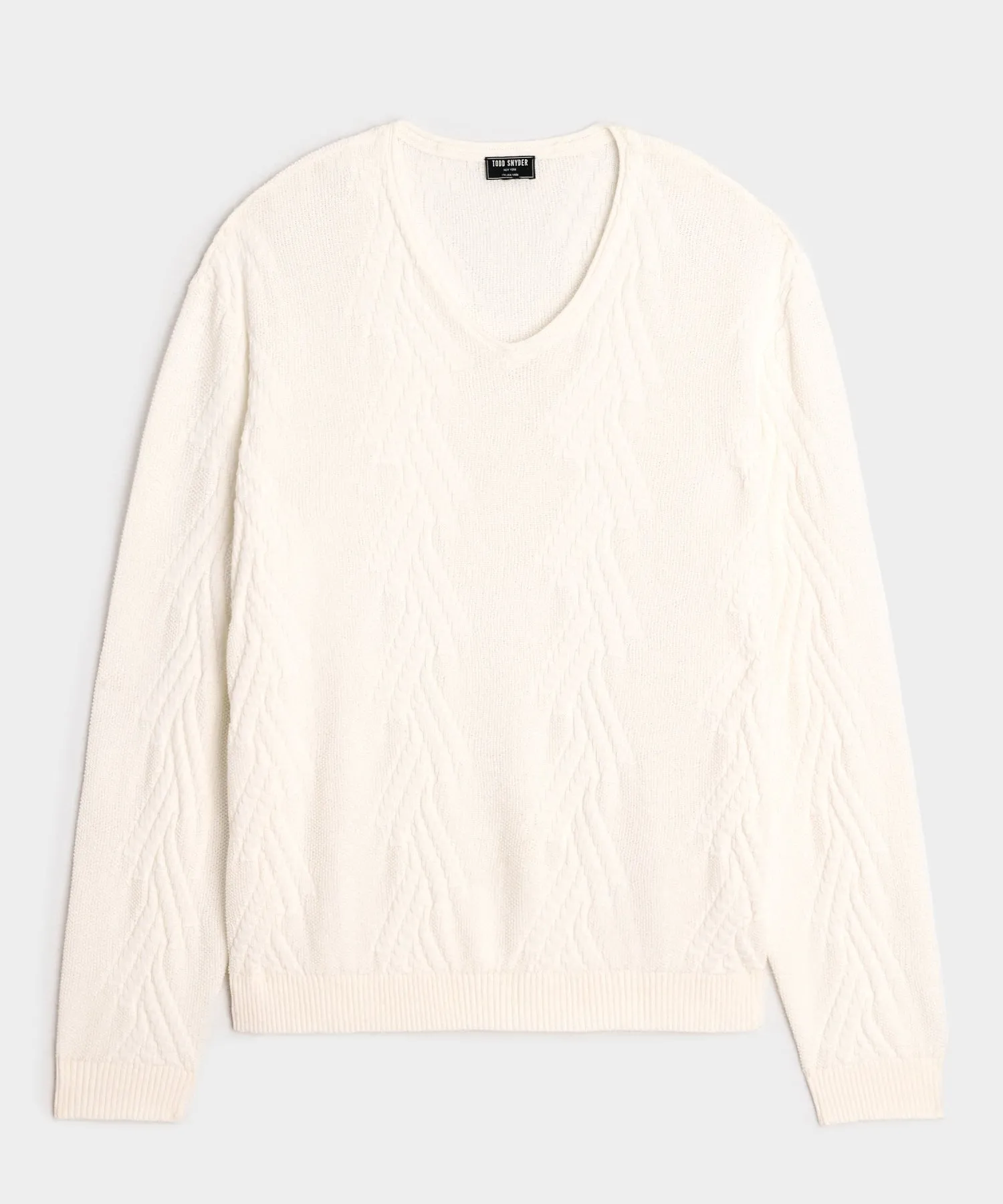 Cotton V-Neck Fisherman Sweater