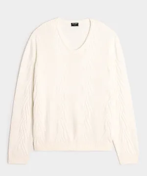 Cotton V-Neck Fisherman Sweater