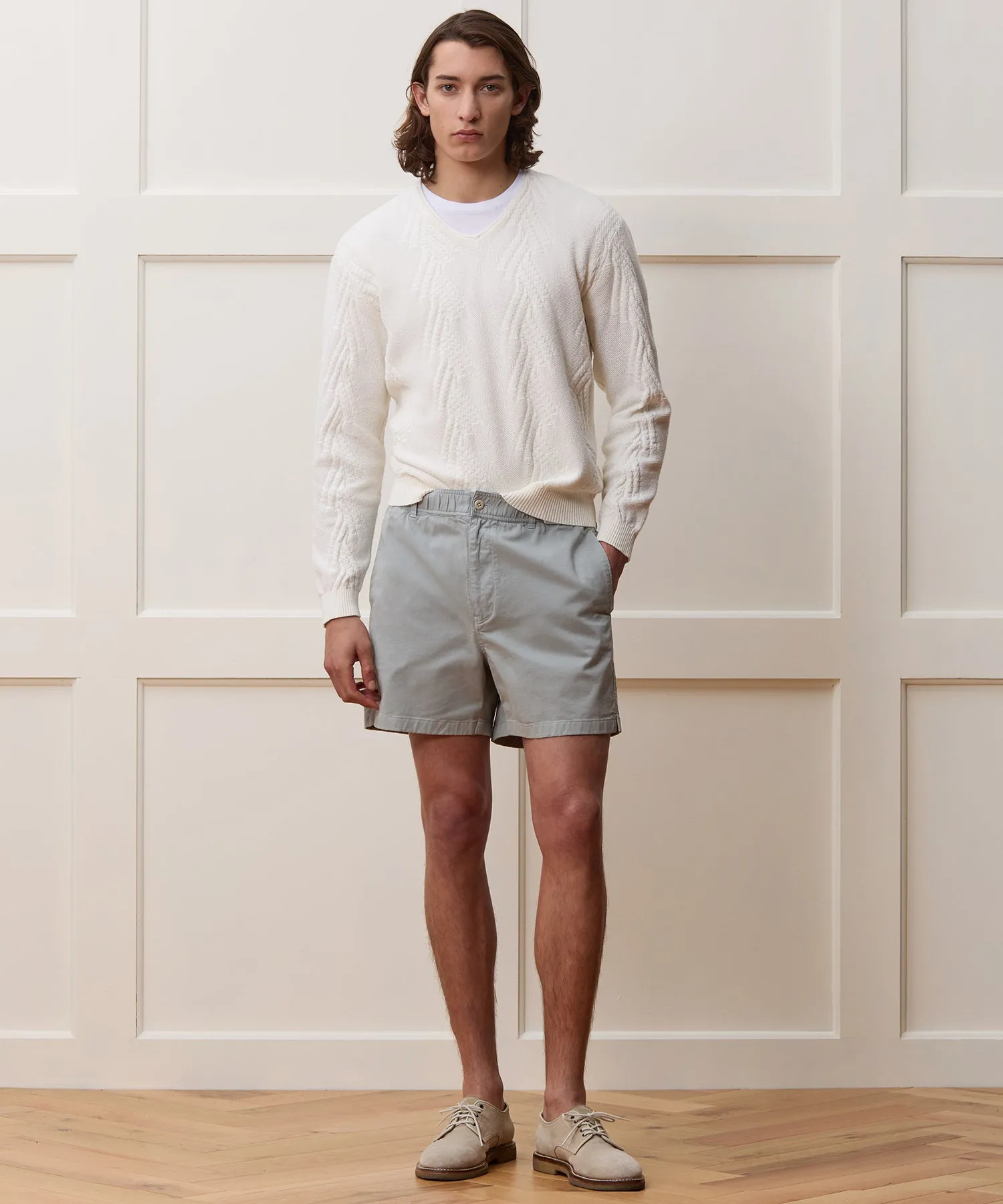 Cotton V-Neck Fisherman Sweater