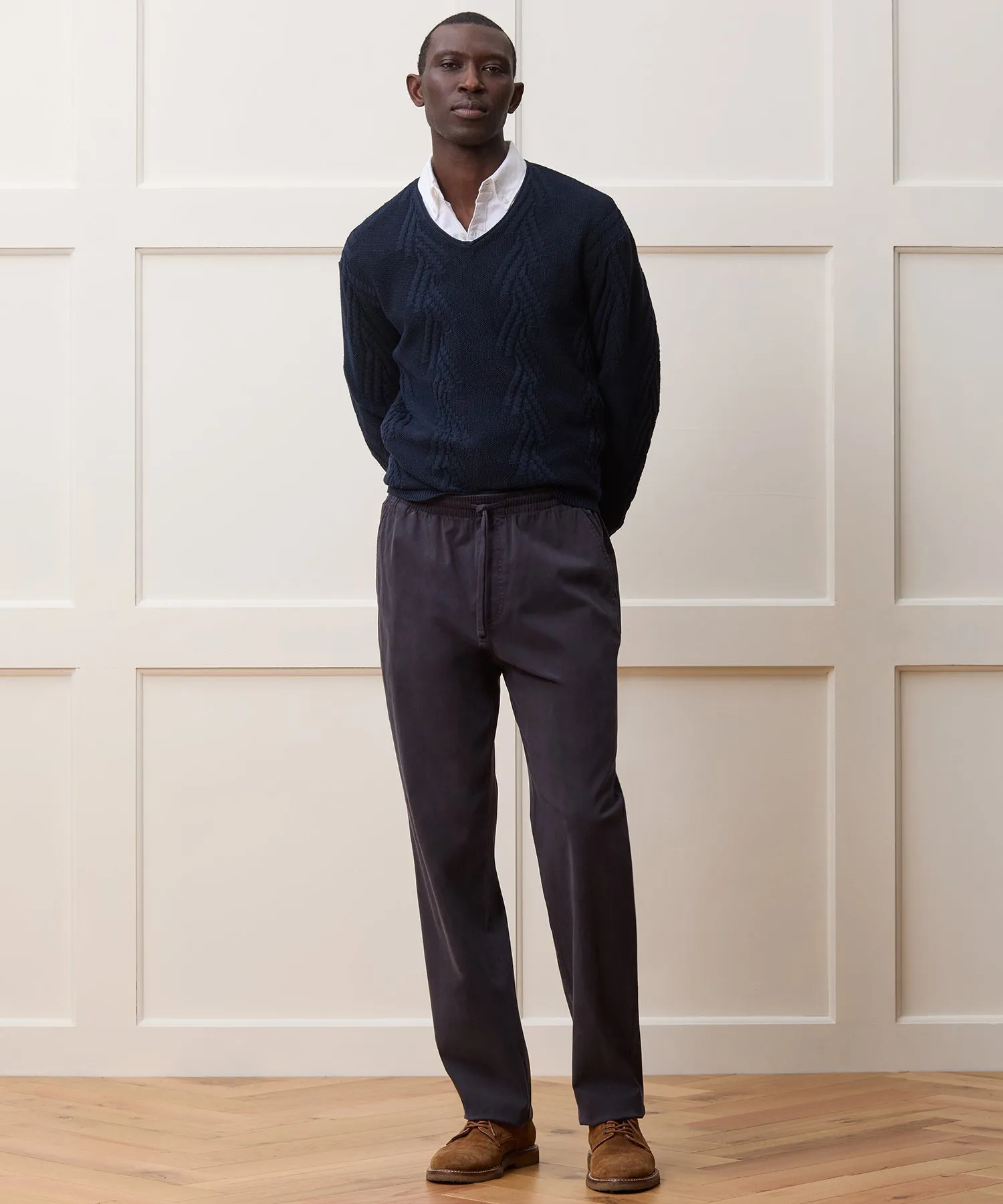 Cotton V-Neck Fisherman Sweater