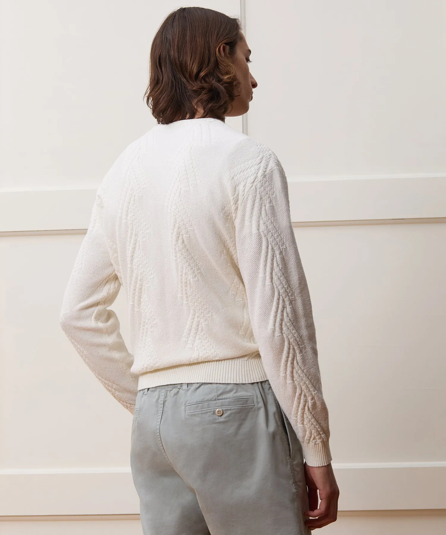 Cotton V-Neck Fisherman Sweater