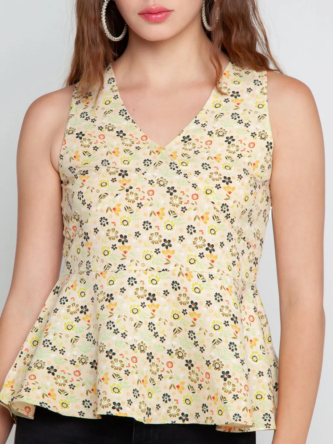 Cream Printed Peplum Top