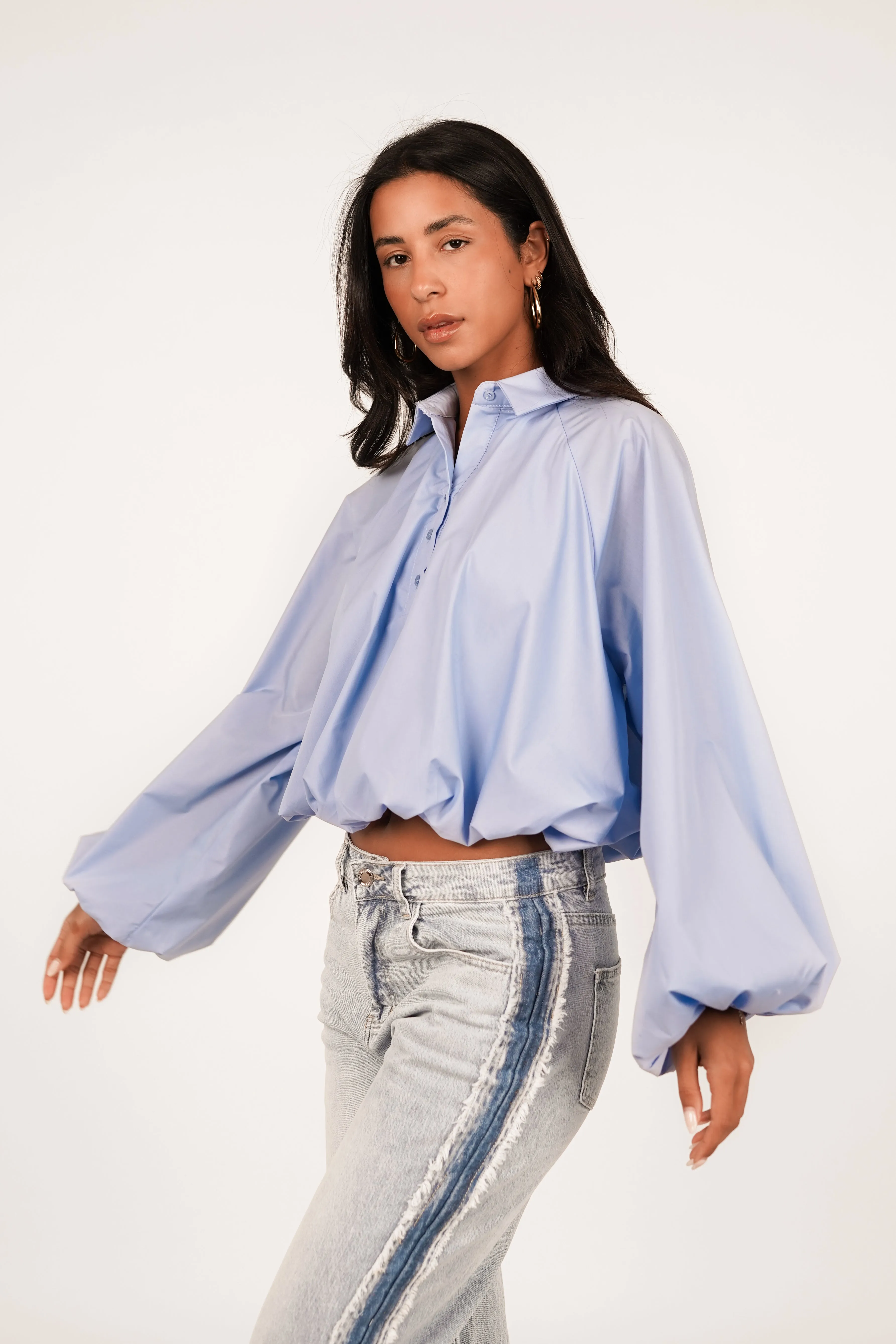 Cropped blouse peplum blauw - Marley