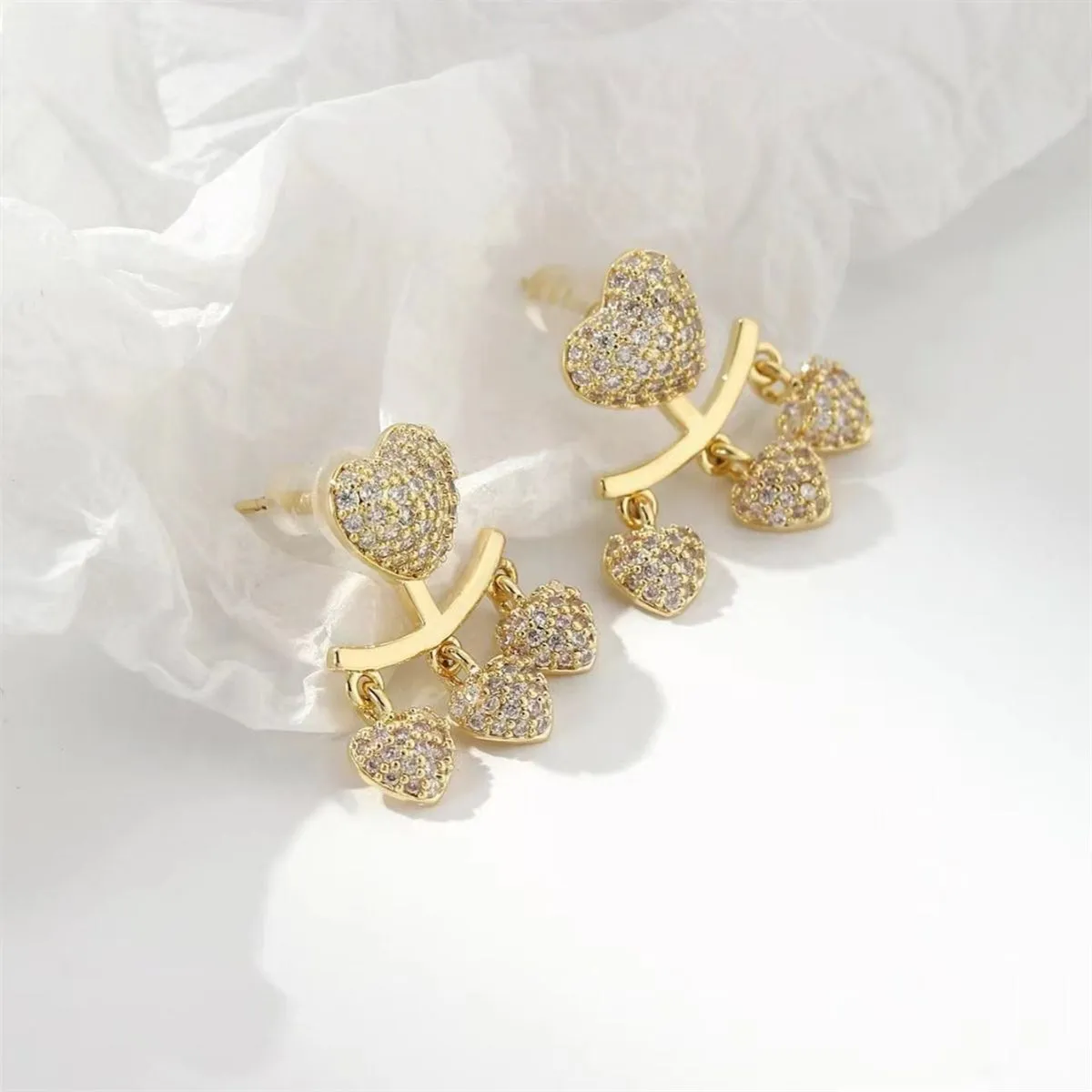 Cubic Zirconia & 18K Gold-Plated Heart Tassel Ear Jackets