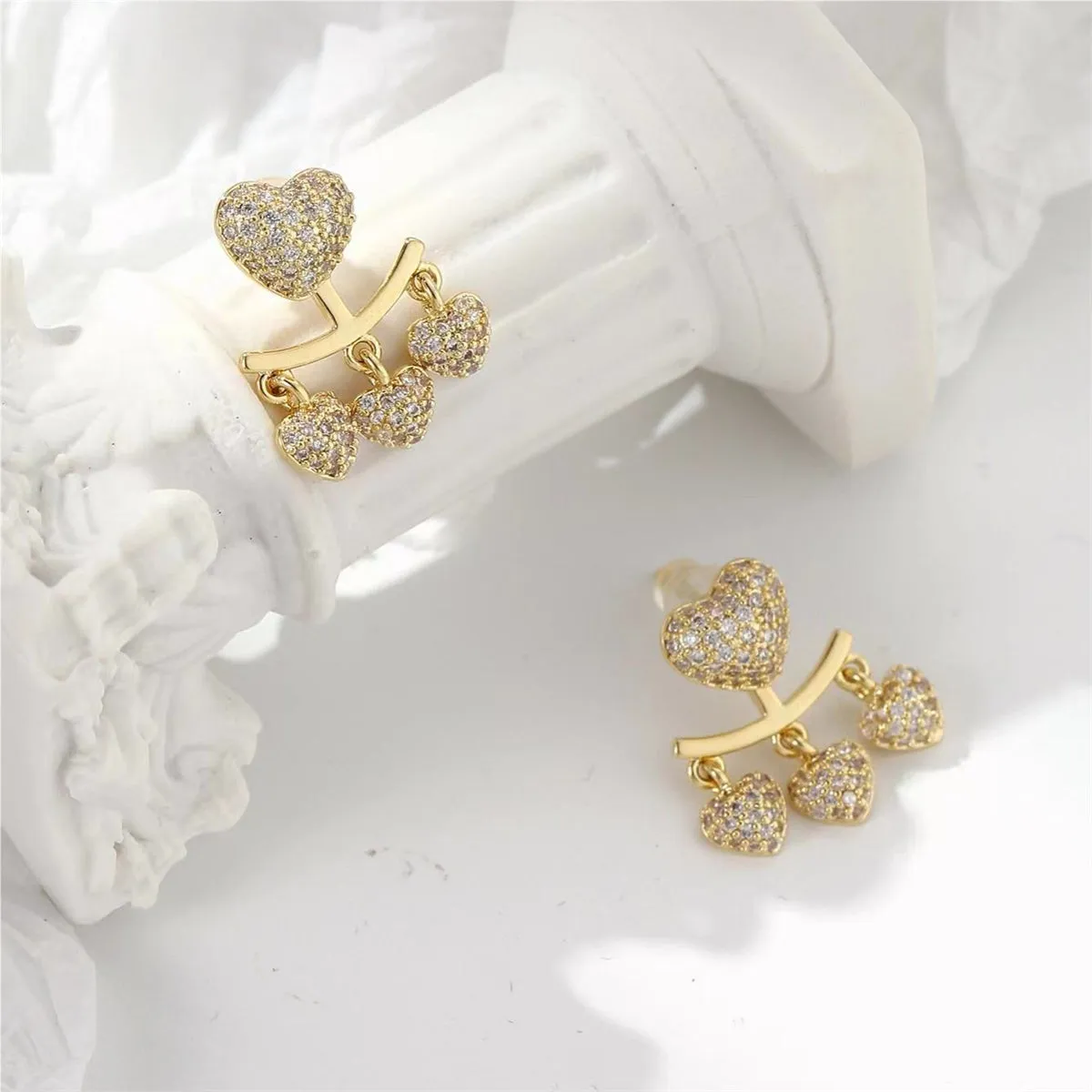 Cubic Zirconia & 18K Gold-Plated Heart Tassel Ear Jackets