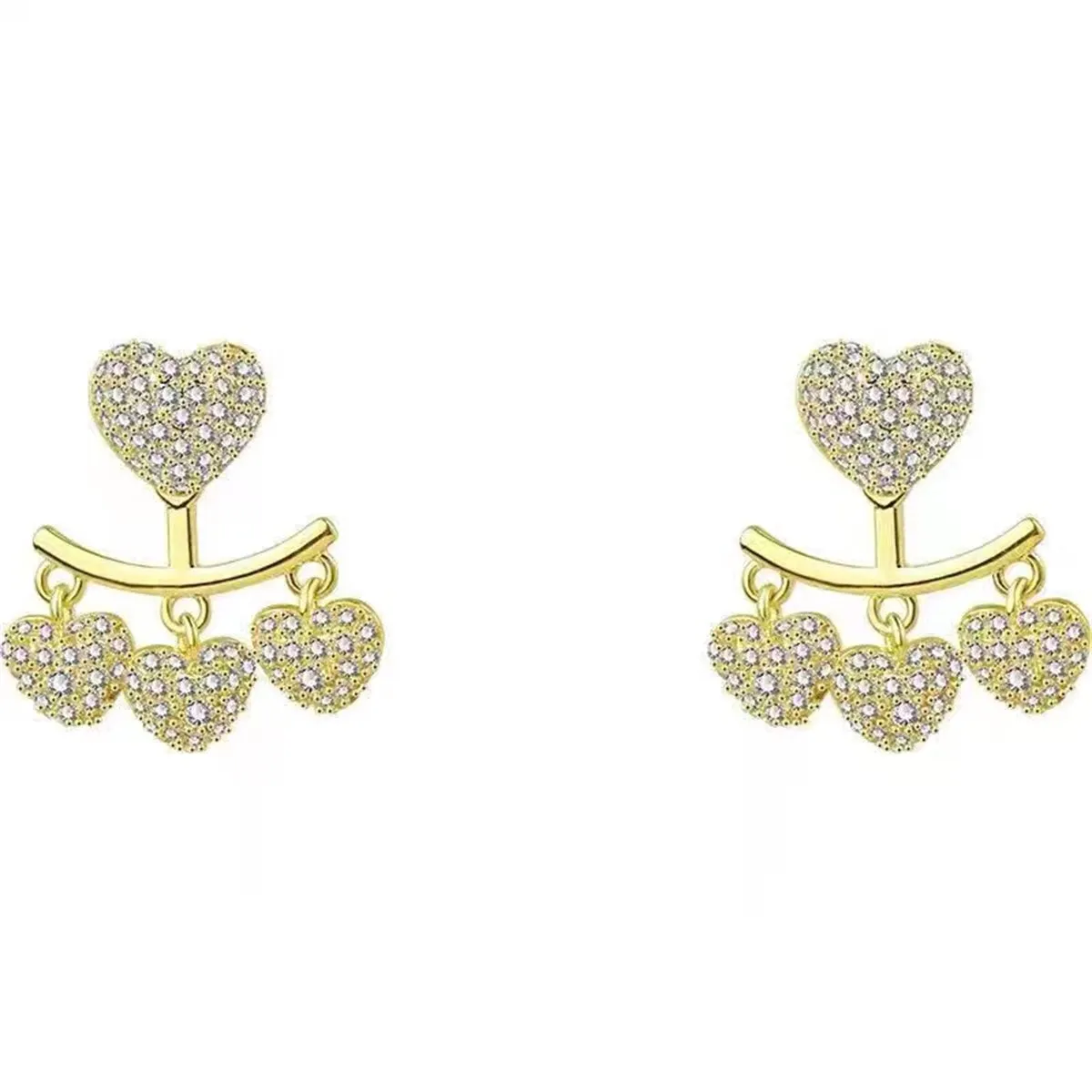 Cubic Zirconia & 18K Gold-Plated Heart Tassel Ear Jackets