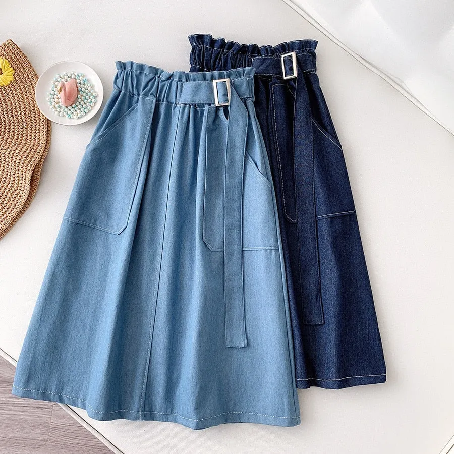 Denim Skirt Women High Waist Midi Jean Skirt Summer Clothing Skirts