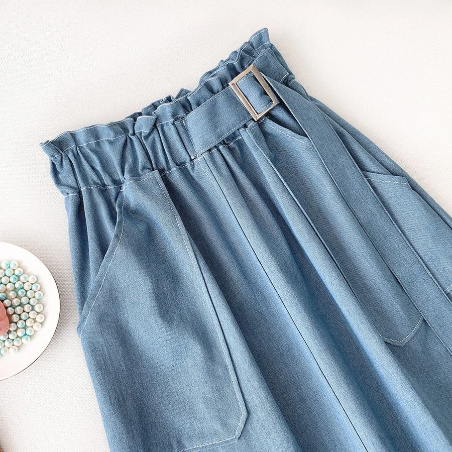 Denim Skirt Women High Waist Midi Jean Skirt Summer Clothing Skirts