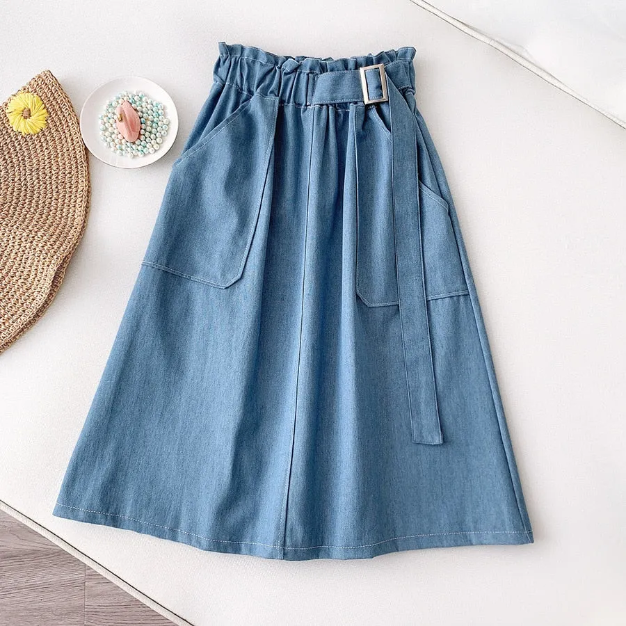 Denim Skirt Women High Waist Midi Jean Skirt Summer Clothing Skirts