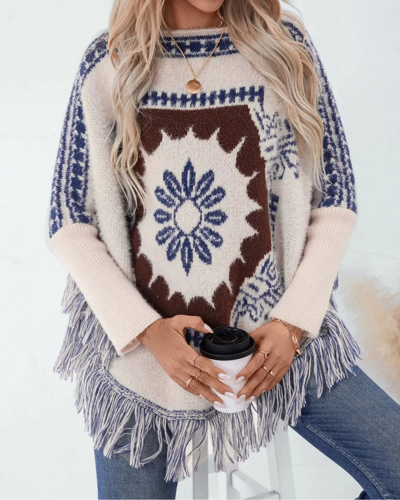 Desert Bloom Tassel Poncho