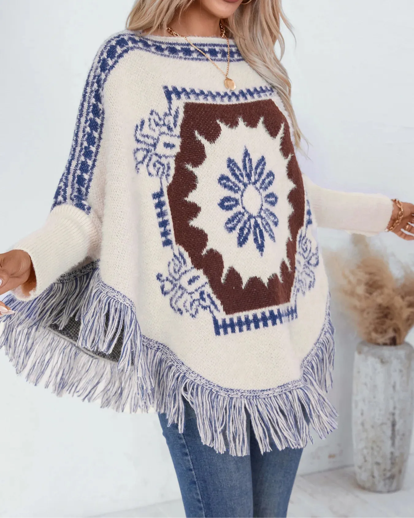 Desert Bloom Tassel Poncho