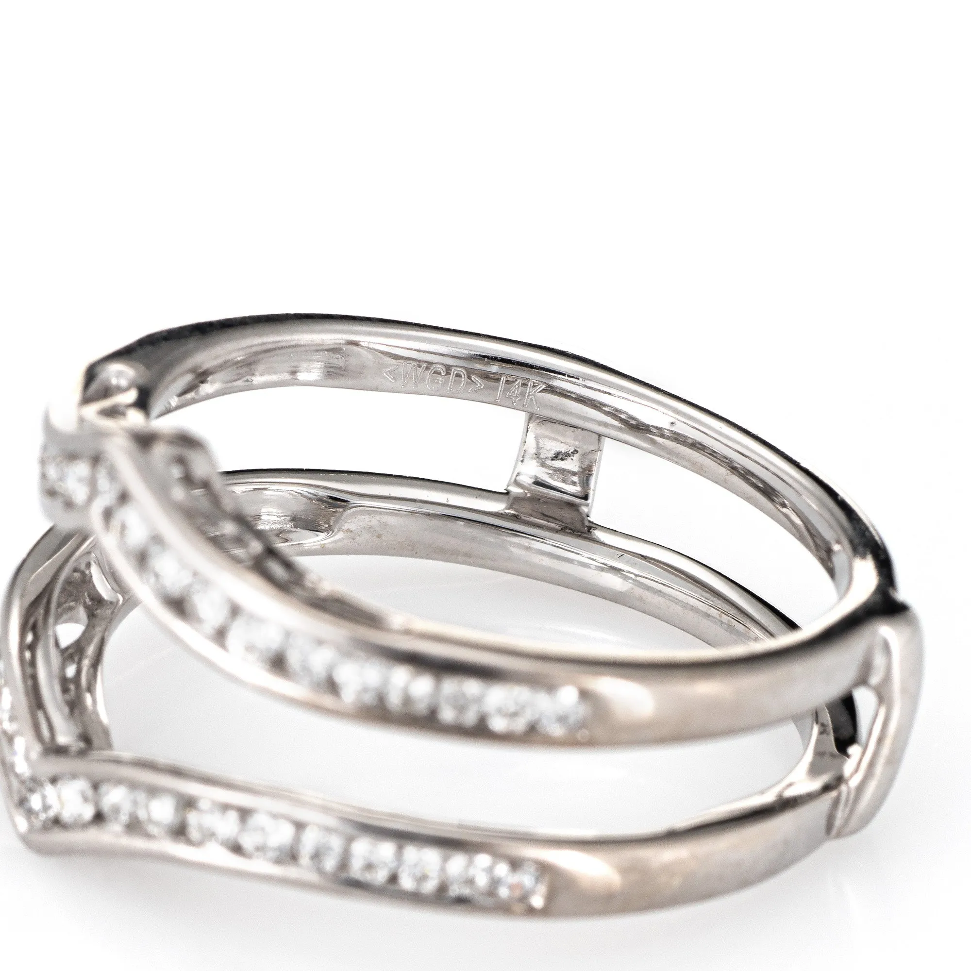 Diamond Wedding Ring Guard Wrap Estate 14k White Gold Sz 7 Fine Bridal Jewelry