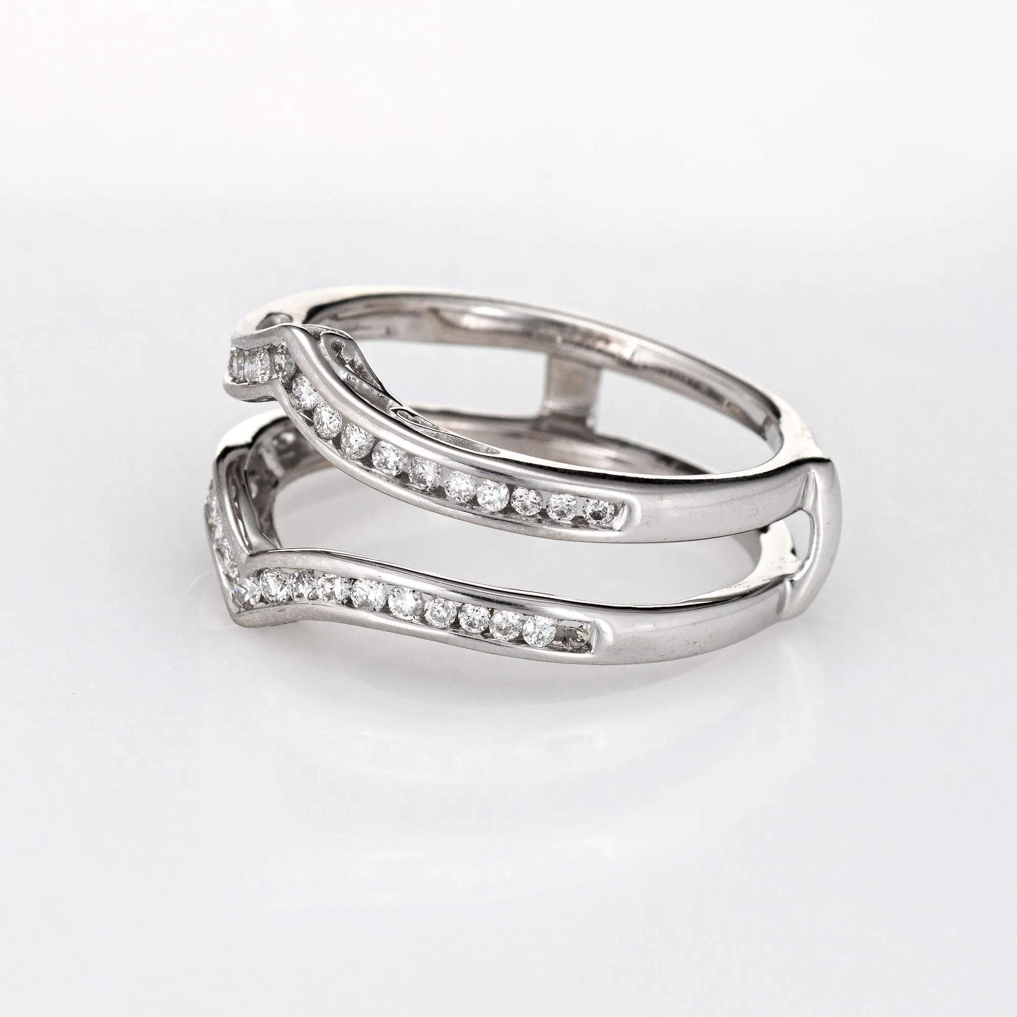 Diamond Wedding Ring Guard Wrap Estate 14k White Gold Sz 7 Fine Bridal Jewelry