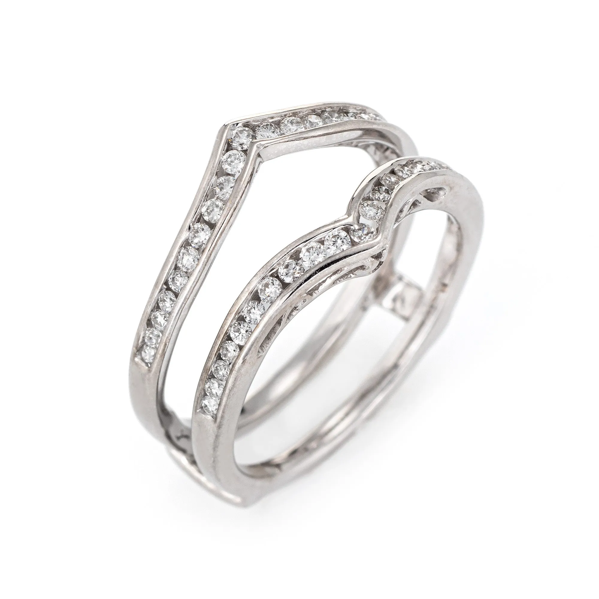 Diamond Wedding Ring Guard Wrap Estate 14k White Gold Sz 7 Fine Bridal Jewelry