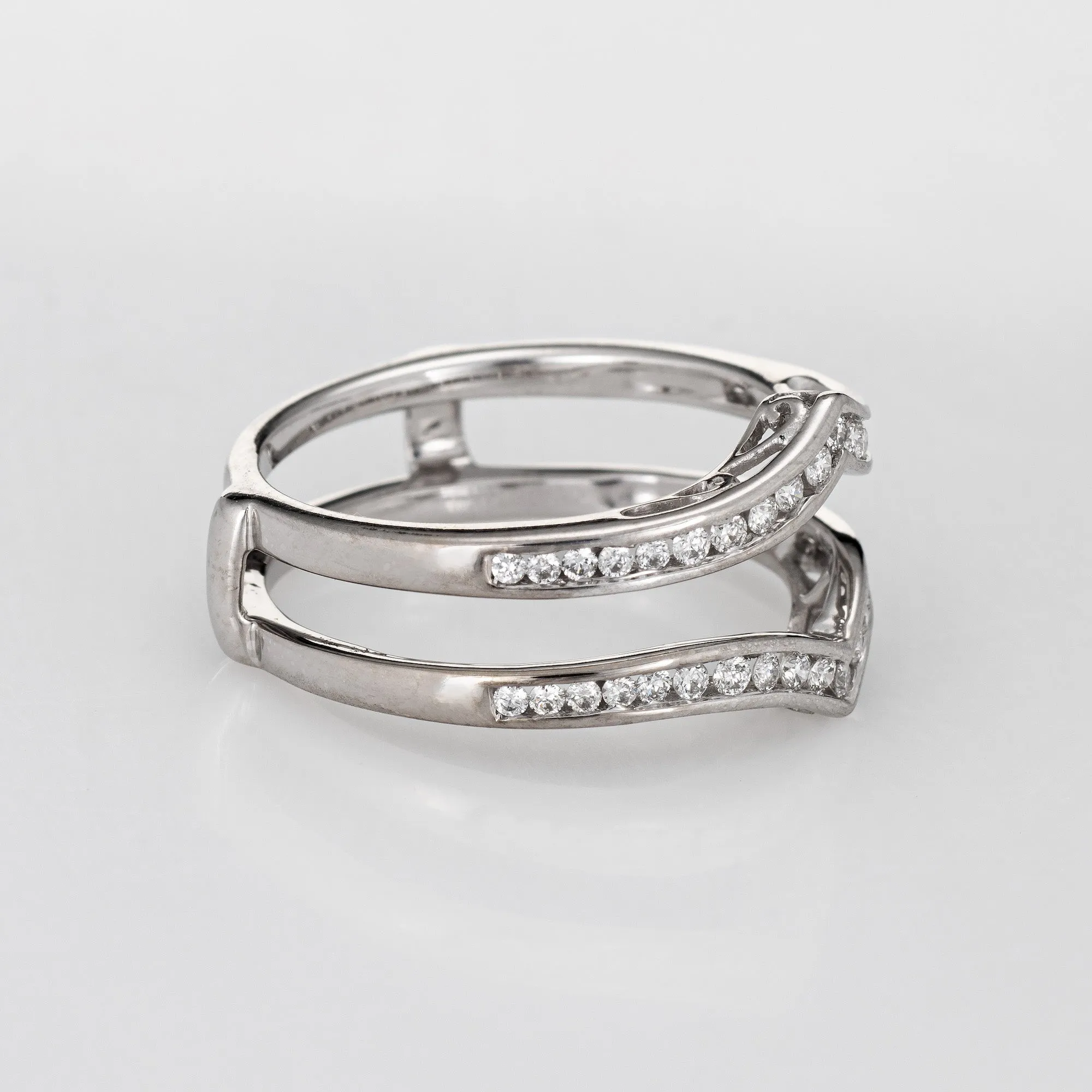 Diamond Wedding Ring Guard Wrap Estate 14k White Gold Sz 7 Fine Bridal Jewelry