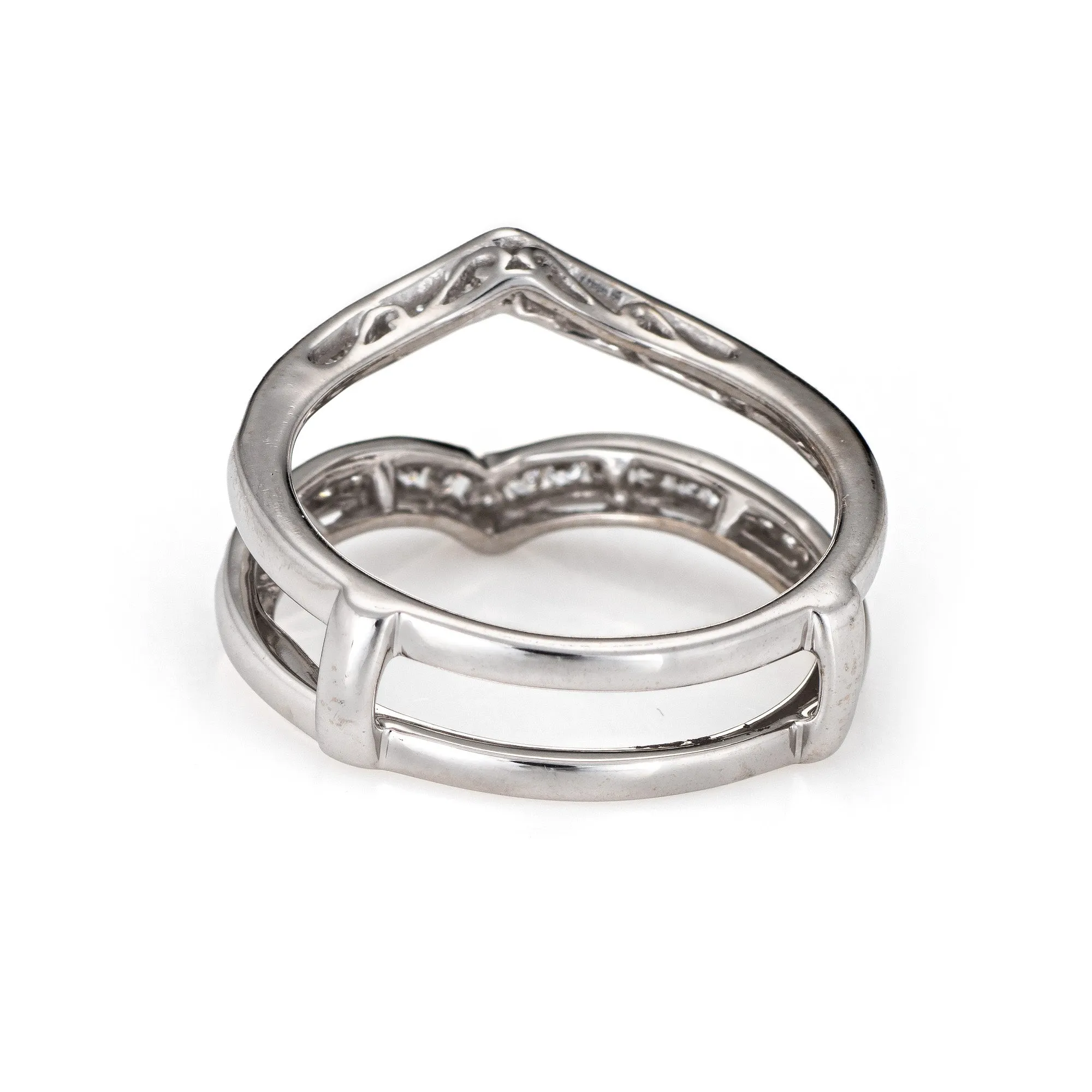 Diamond Wedding Ring Guard Wrap Estate 14k White Gold Sz 7 Fine Bridal Jewelry