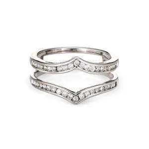 Diamond Wedding Ring Guard Wrap Estate 14k White Gold Sz 7 Fine Bridal Jewelry