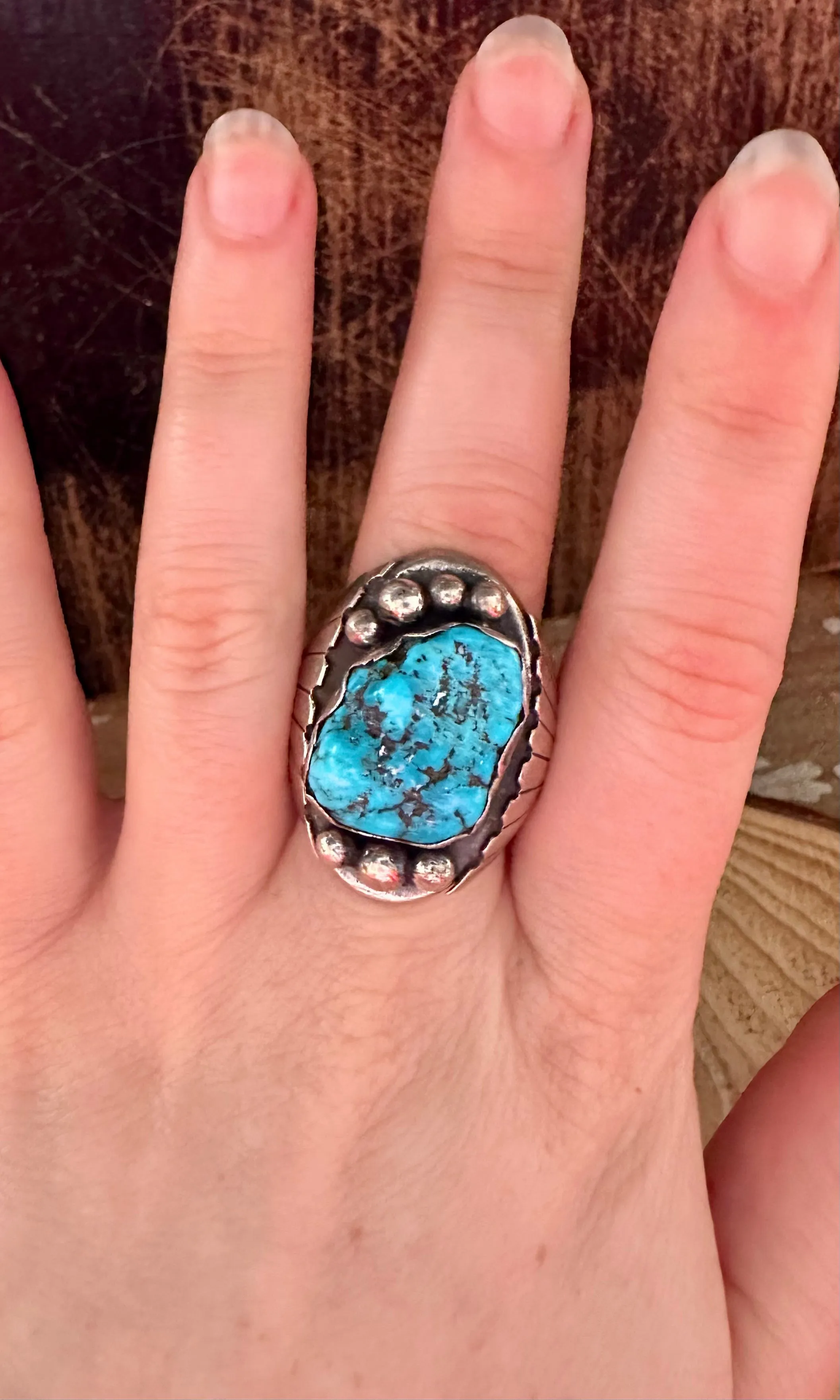 DIG DEEP 1970s Vintage Turquoise and Silver Mens Ring • Size 10 1/2