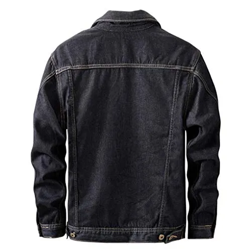 ebossy Men's Sherpa Denim Trucker Jacket Thermal Fleece Lined Jean Jacket (Large, Black)