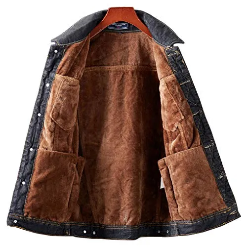 ebossy Men's Sherpa Denim Trucker Jacket Thermal Fleece Lined Jean Jacket (Large, Black)
