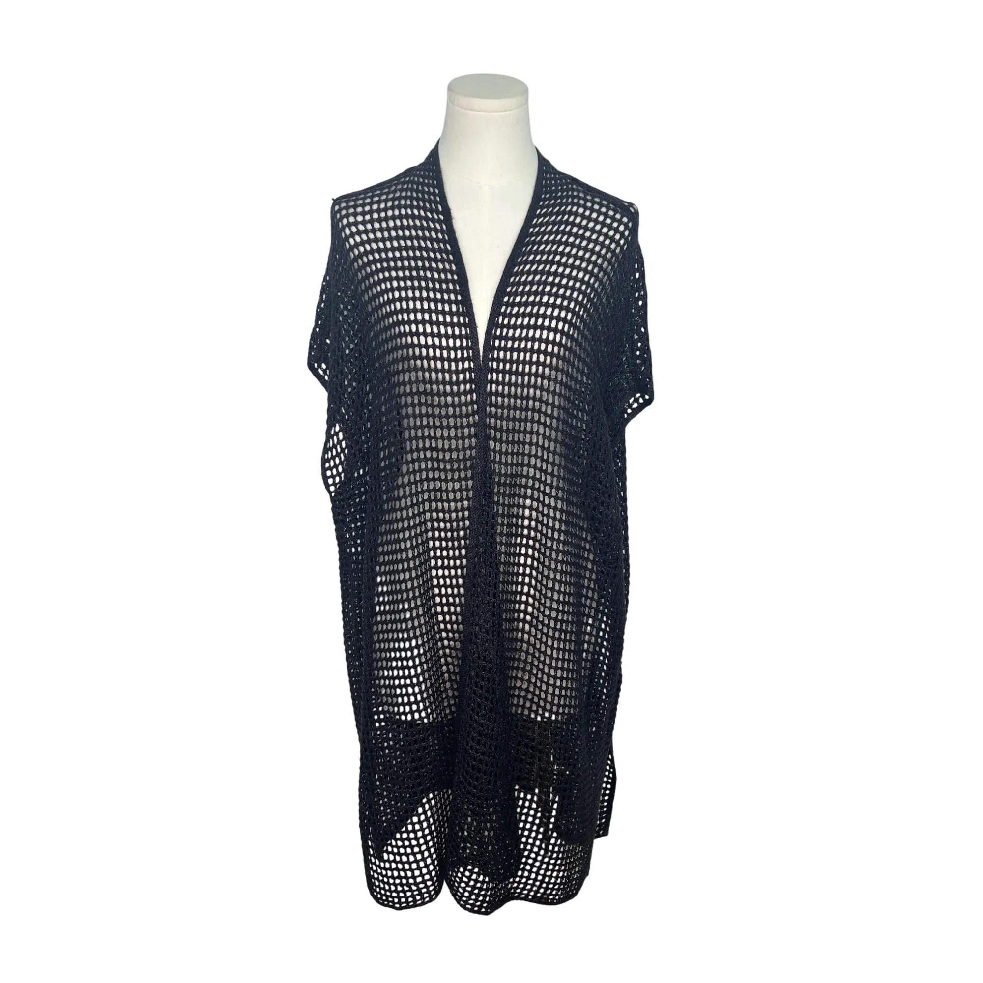 Eileen Fisher Black Open Knit Cardigan Vest XXS/XS Lightweight Size XXS / XS