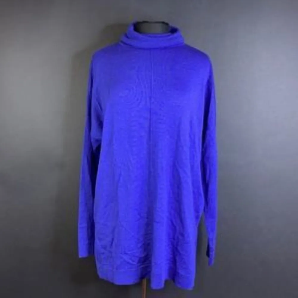 Eileen Fisher Blue Tencel Center-Seam Relaxed Turtleneck Sweater-Medium