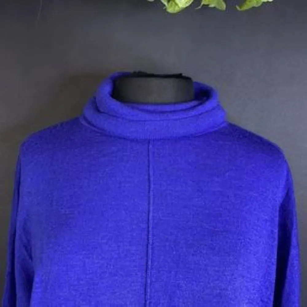 Eileen Fisher Blue Tencel Center-Seam Relaxed Turtleneck Sweater-Medium