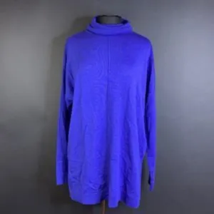 Eileen Fisher Blue Tencel Center-Seam Relaxed Turtleneck Sweater-Medium