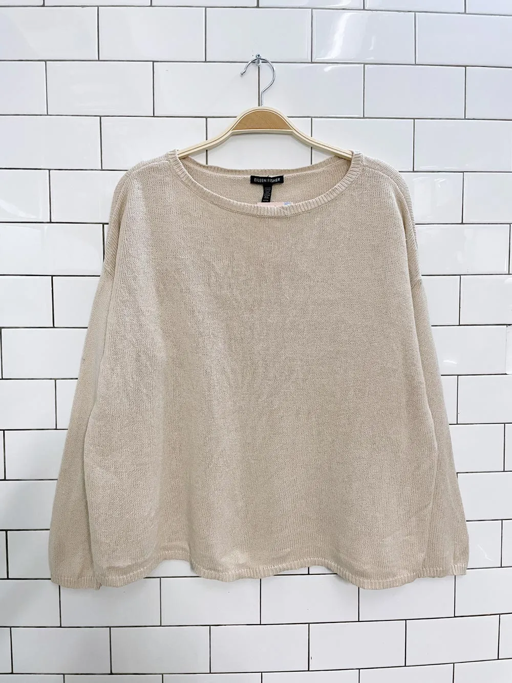 eileen fisher organic linen blend boxy knit sweater