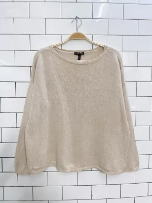 eileen fisher organic linen blend boxy knit sweater