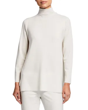 Eileen Fisher Solid Mock-Neck Asymmetrical Tunic Sweater IVORY Medium