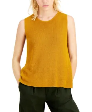 Eileen Fisher Womens Gold Crew Neck Wear To Work Tank Sweater Medium
