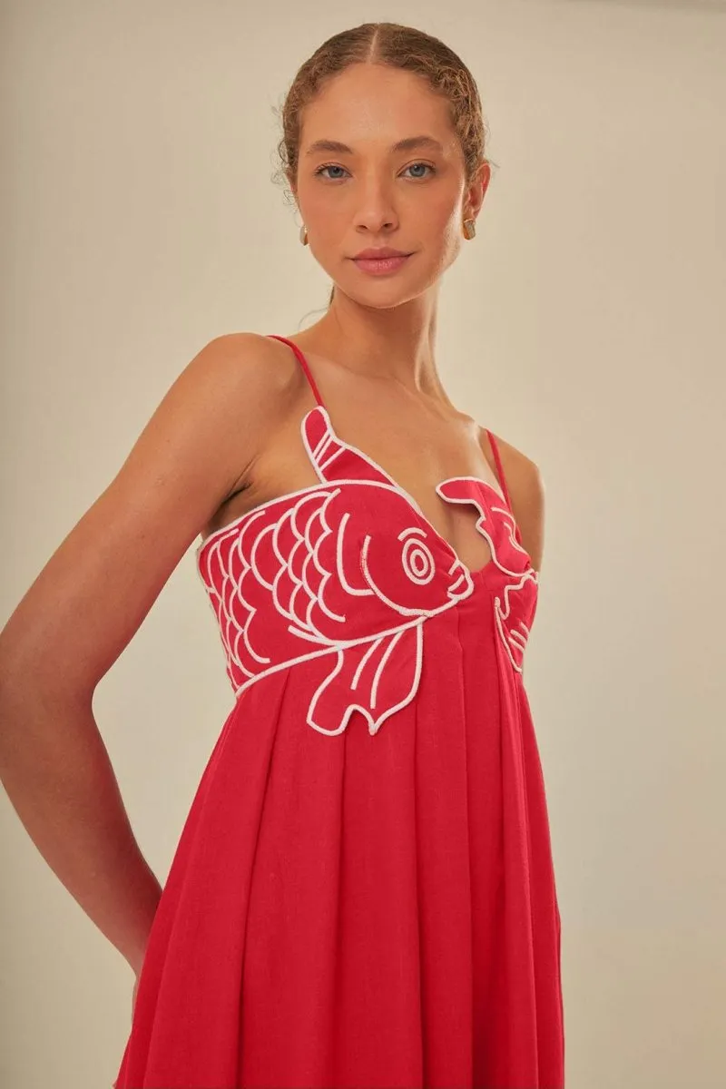 Eileen | Goldfish Embroidered Maxi Slip Dress